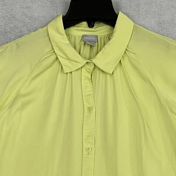 Chicos Top Womens 3 US 16/18 Butter Yellow Button Up Collared Slit Short Sleeve - Picture 8 of 12